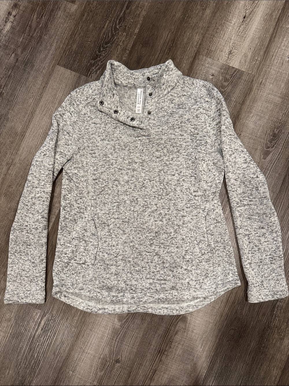 Cozy Heather Gray Button Mock-Neck Pullover Sweatshirt